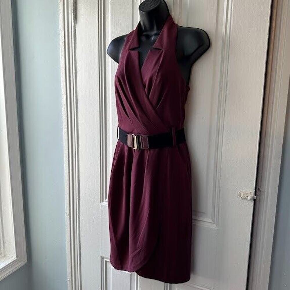 Max and Cleo Wrap Halter Dress Womens 4 A Line Belted Sleeveless V Neck NWT Y2K